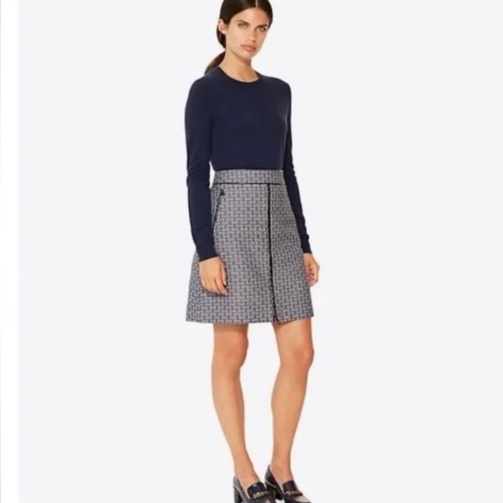 NWT Tory Burch Sz 14 Chaumont Skirt in New Ivory and Midnight Navy Gemini